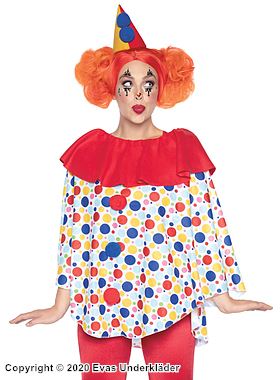 Cirkus-clown, maskerad-poncho med pom pom, polka dot